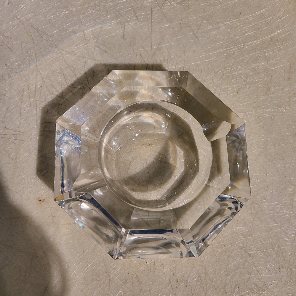 Val St Lambert Crystal Faceted Ashtray 5" Mid-century Modern